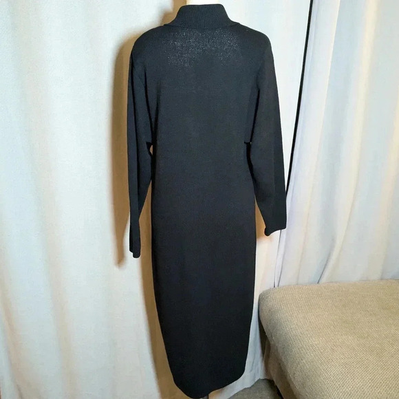 St. John Black Santana Knit Dress Midi Buttons Size 8 Collar Shirt Dress USA - Picture 4 of 10